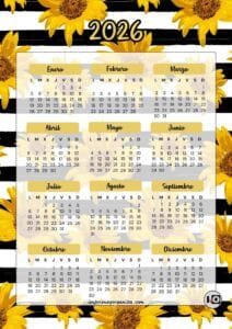 Calendario 2026 de Girasoles