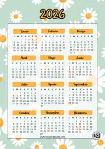 Calendario 2026 de Margaritas