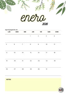 Calendario Mensual 2026 Flores Amarillo