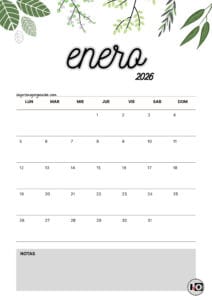Calendario Mensual 2026 Flores Gris