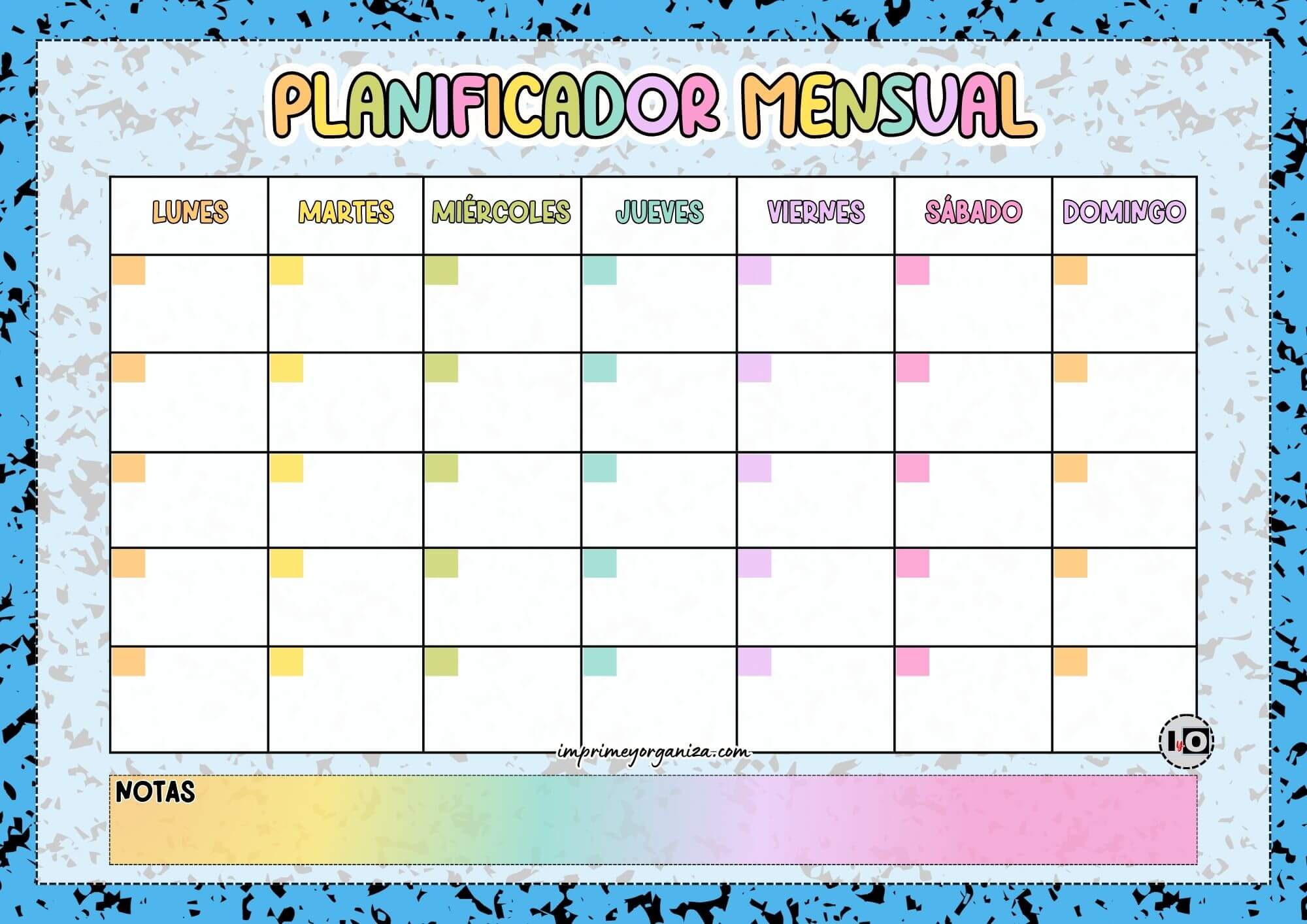 Planificador Mensual pastel azul