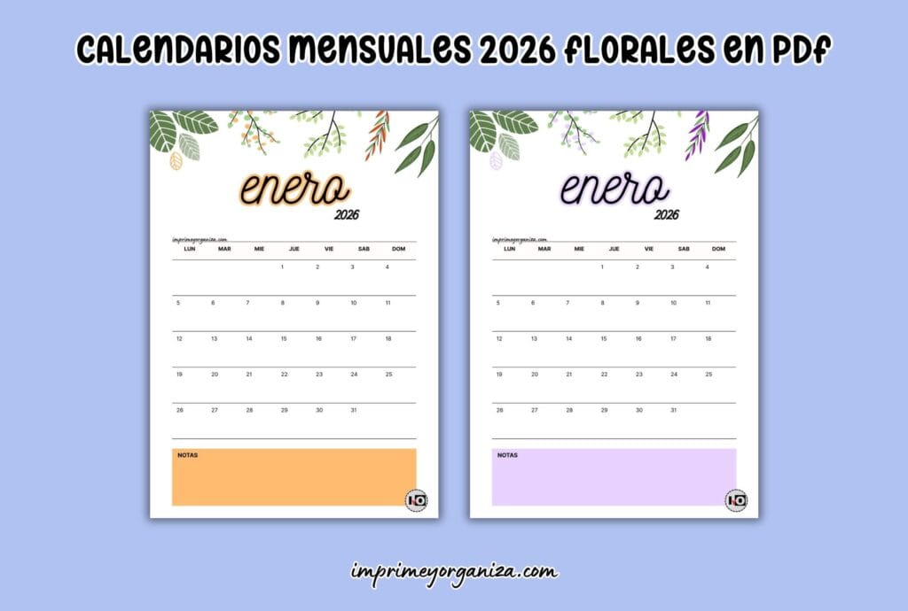 calendarios 2026 mensuales florales en pdf