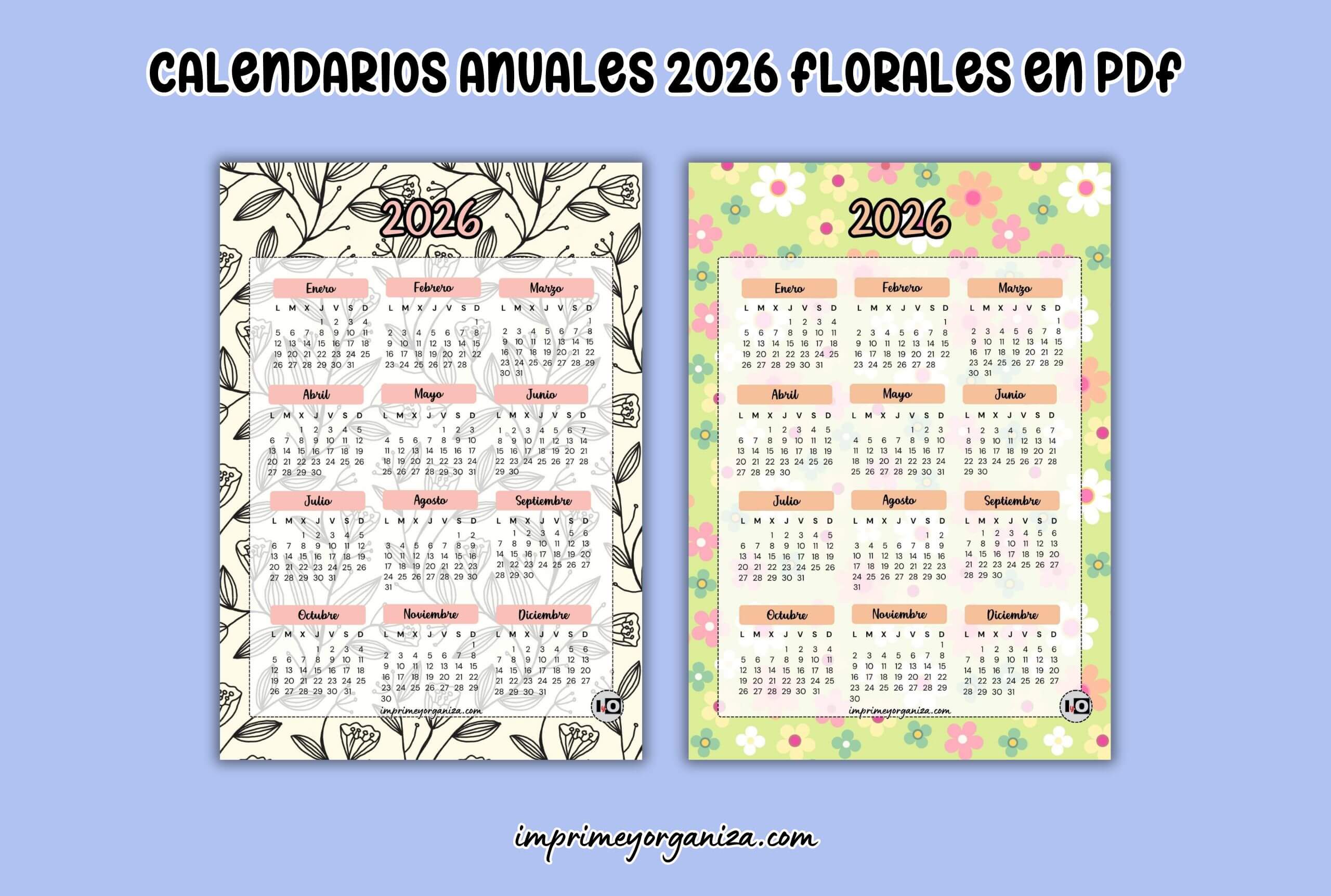 calendarios 2026 patrones florales en pdf