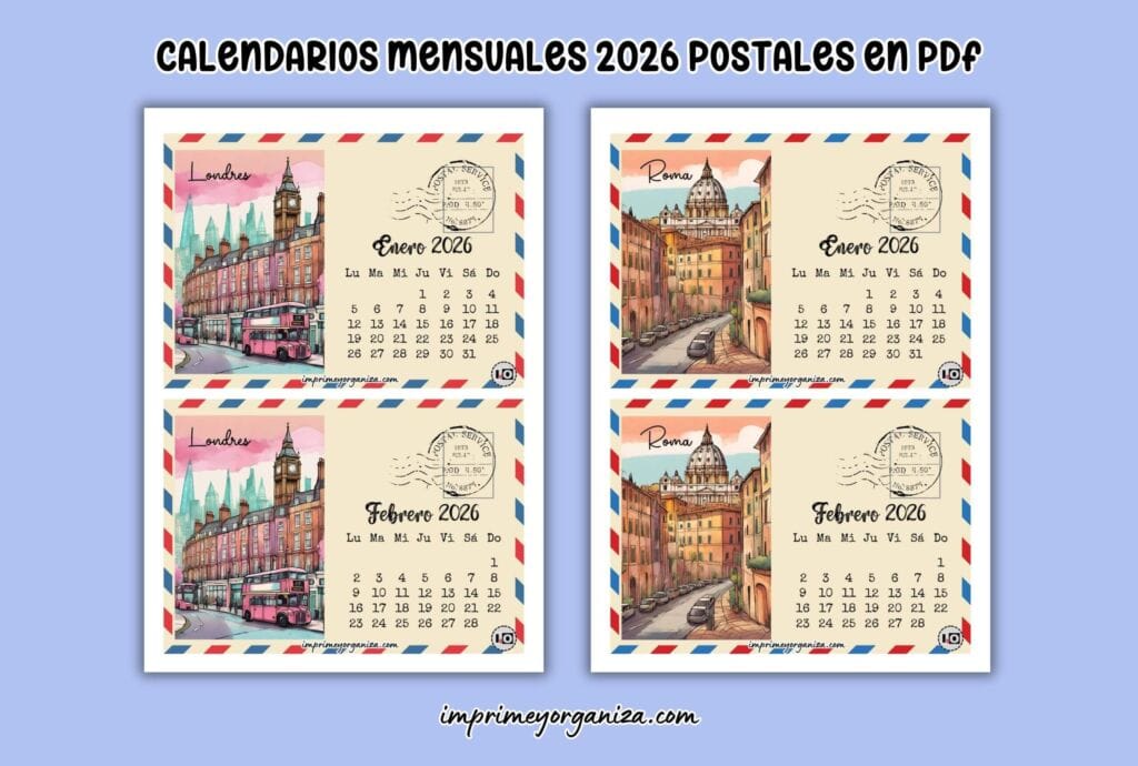 calendarios mensuales postales 2026 gratis en pdf