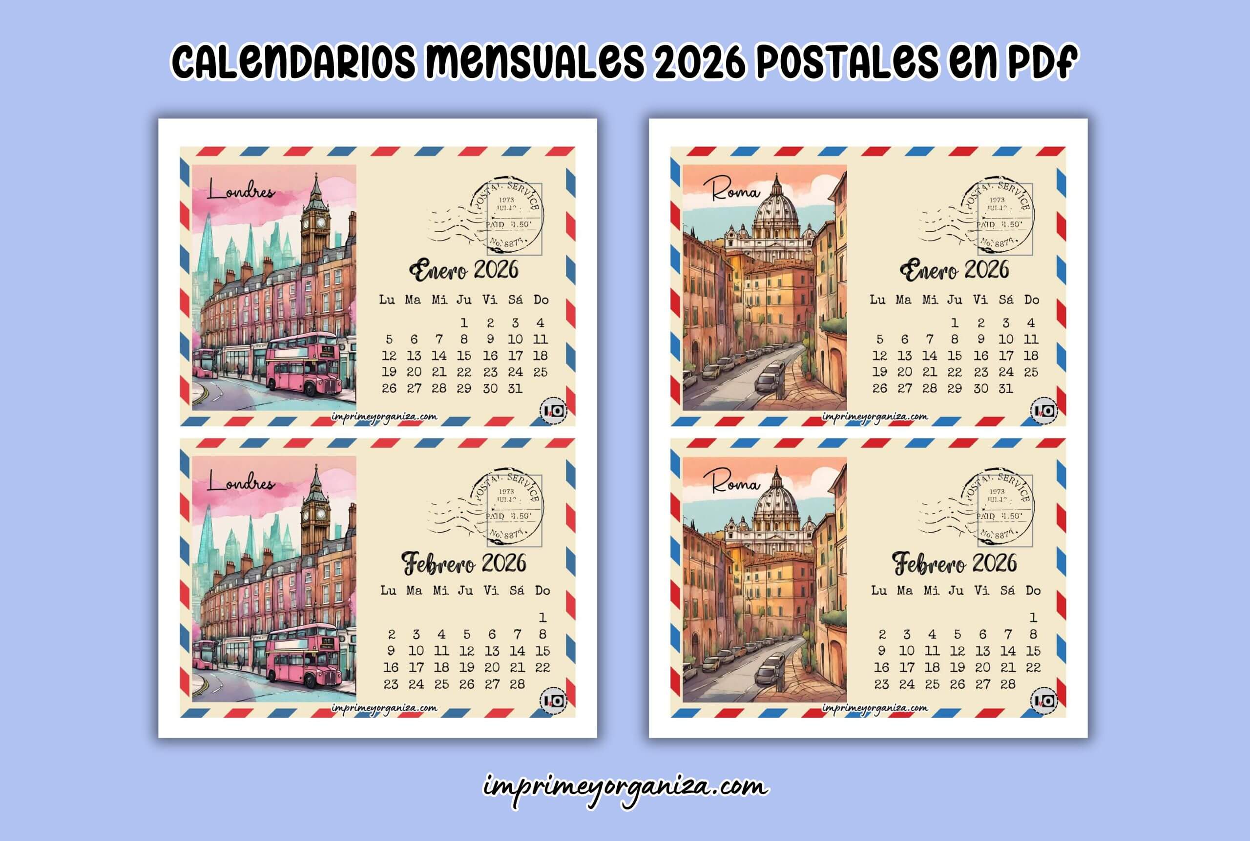 calendarios mensuales postales 2026 gratis en pdf