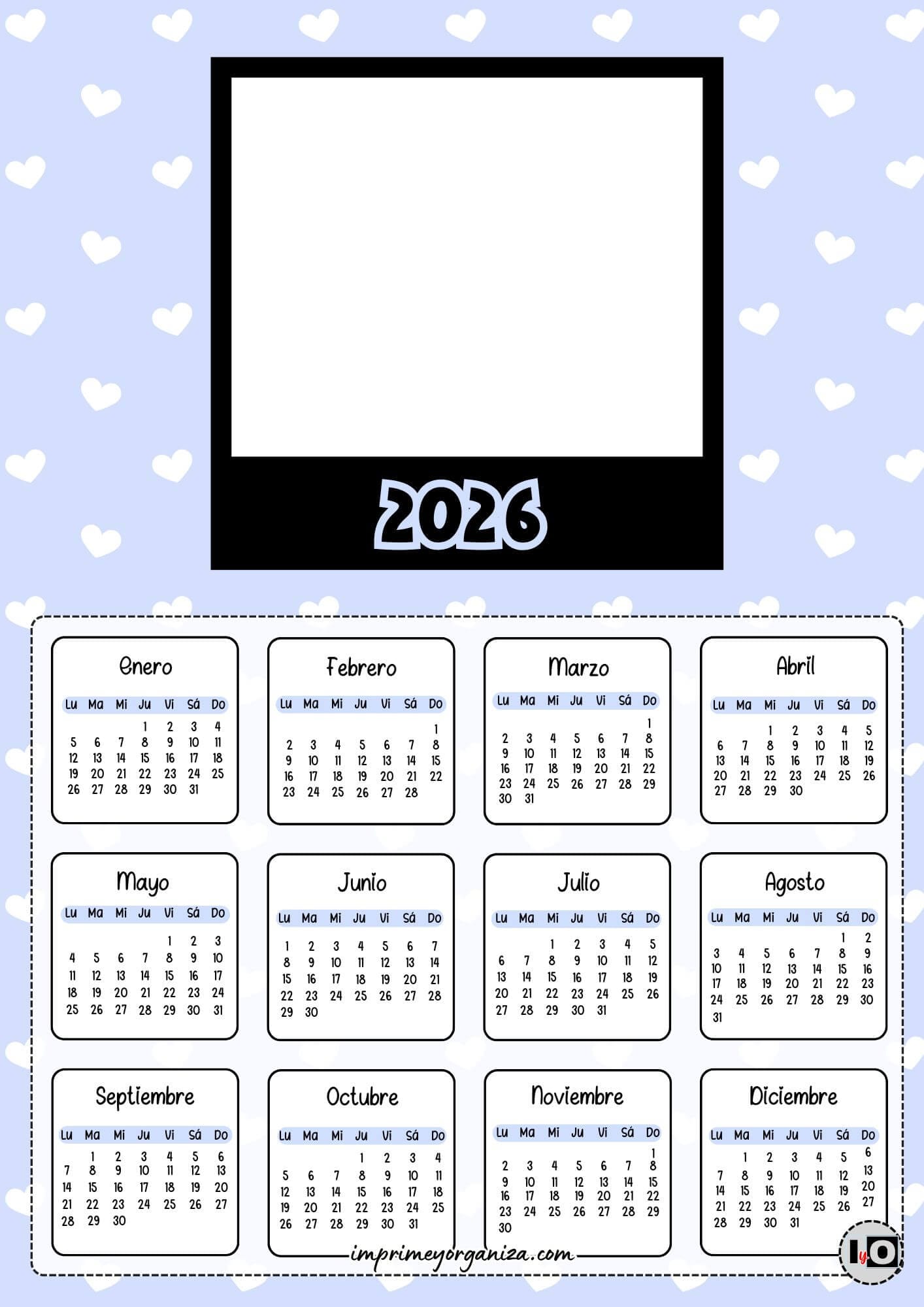 Calendario 2026 Foto Azul
