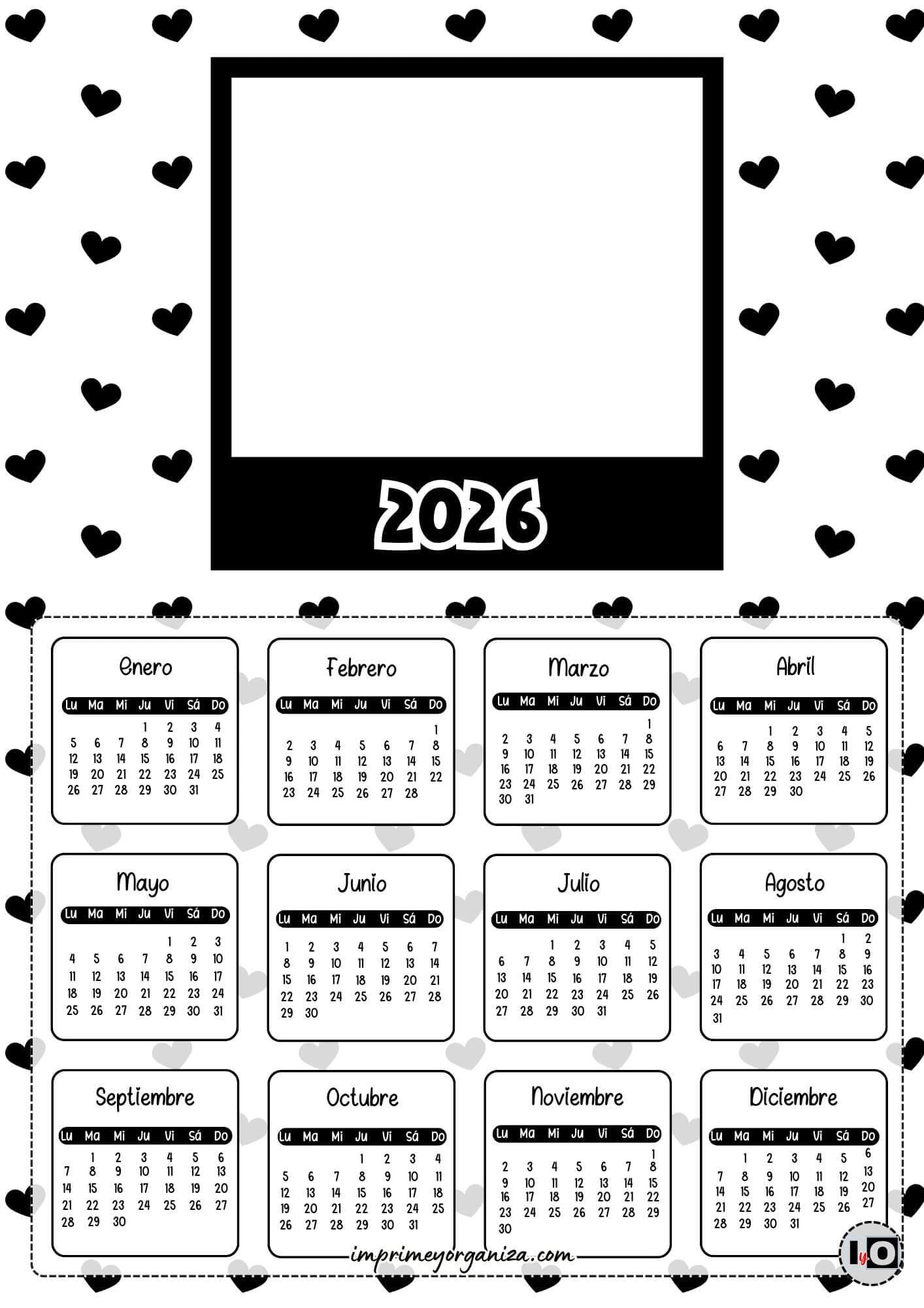 Calendario 2026 Foto B y N