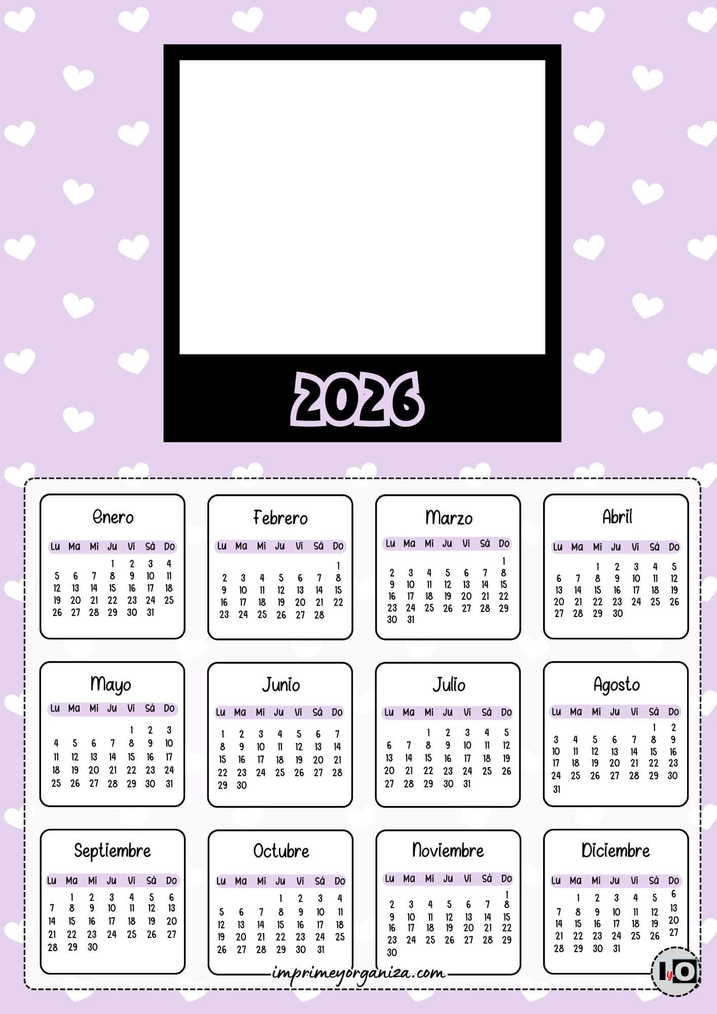 Calendario 2026 Foto Lila