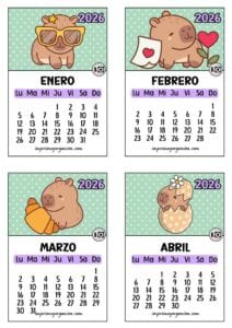 Calendario 2026 apilable Capibaras