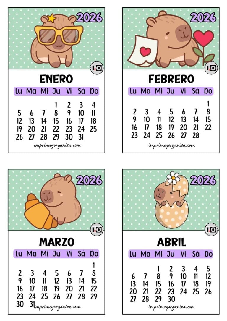 Calendario 2026 apilable Capibaras