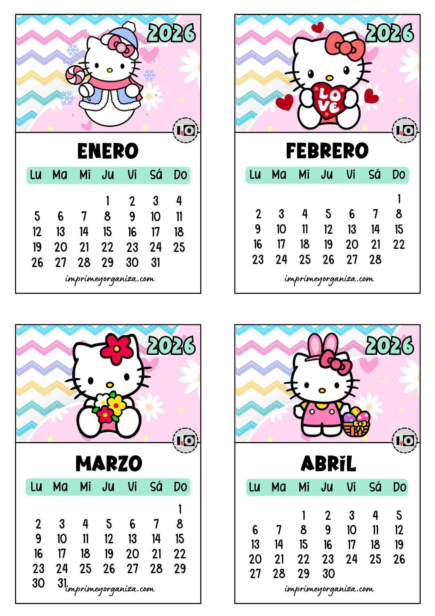 Calendario 2026 apilable Hello Kitty