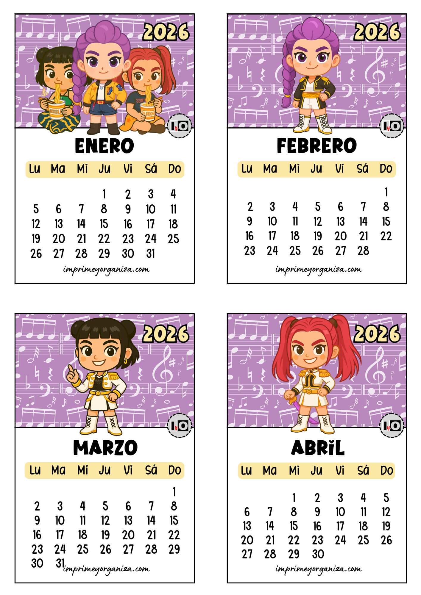 Calendario 2026 apilable K-Pop Demon Hunters