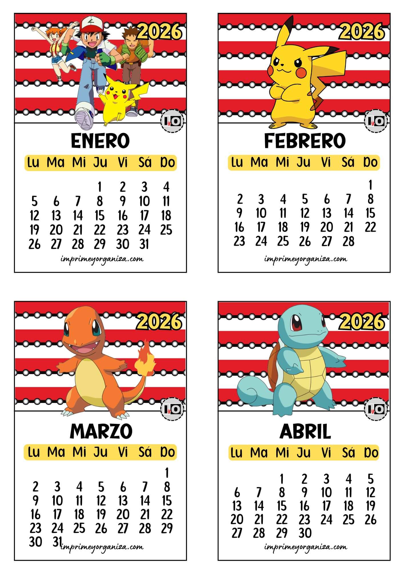 Calendario 2026 apilable Pokemon