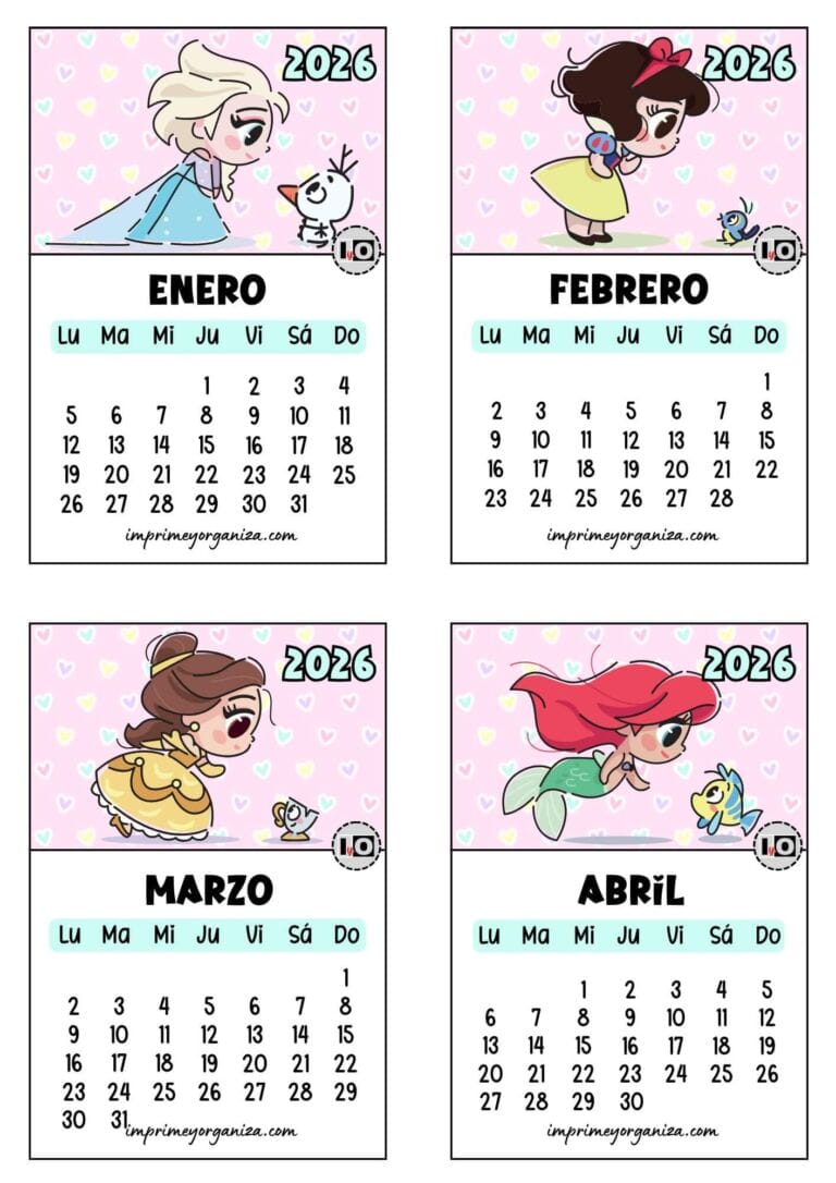 Calendario 2026 apilable Princesas
