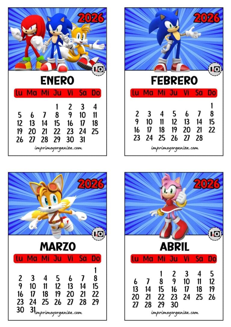 Calendario 2026 apilable Sonic