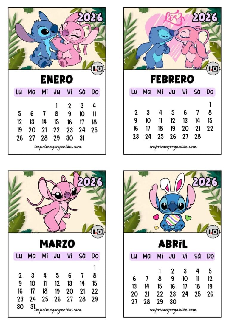 Calendario 2026 apilable Stitch y Ángela