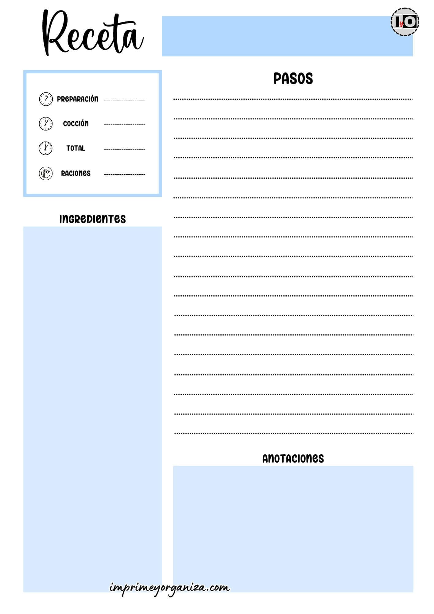 Hoja de Receta Azul