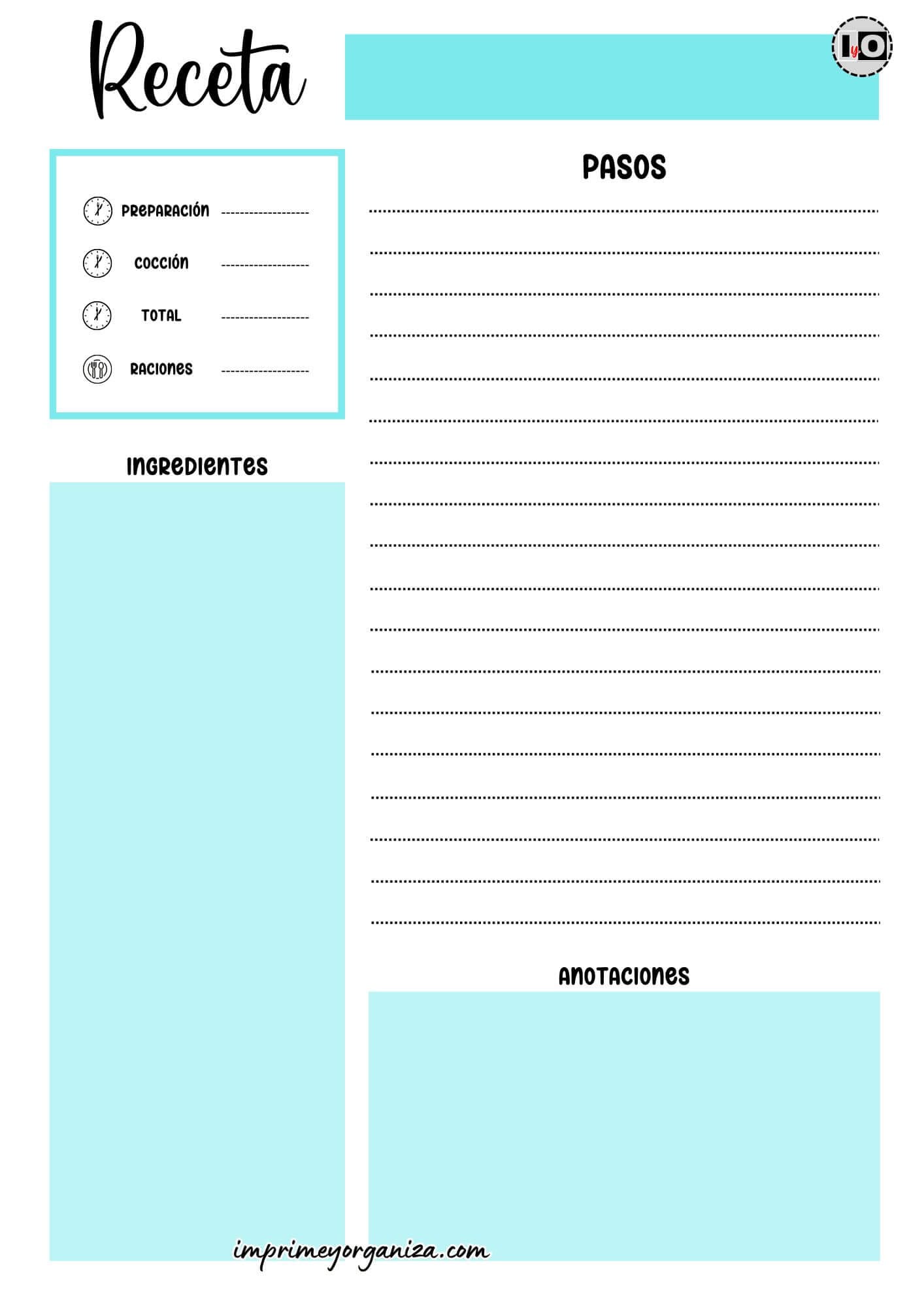 Hoja de Receta Turquesa