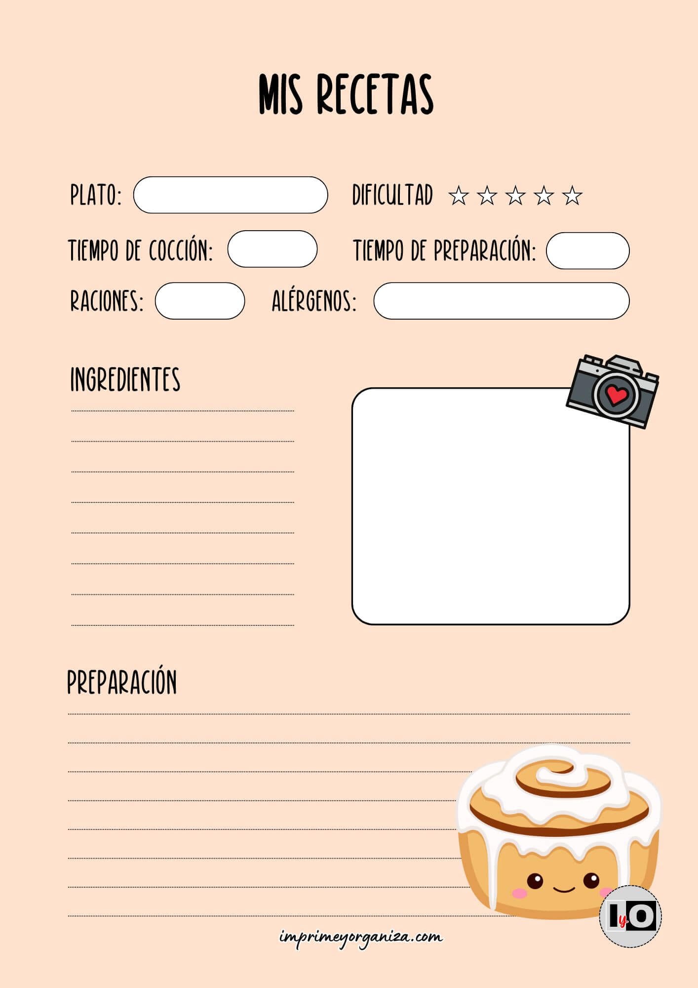 Hoja de receta cinnamon roll Kawaii