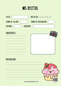 Hoja de receta cupcake Kawaii
