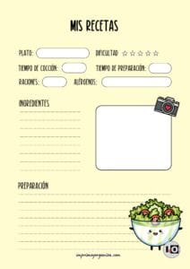 Hoja de receta ensalada Kawaii