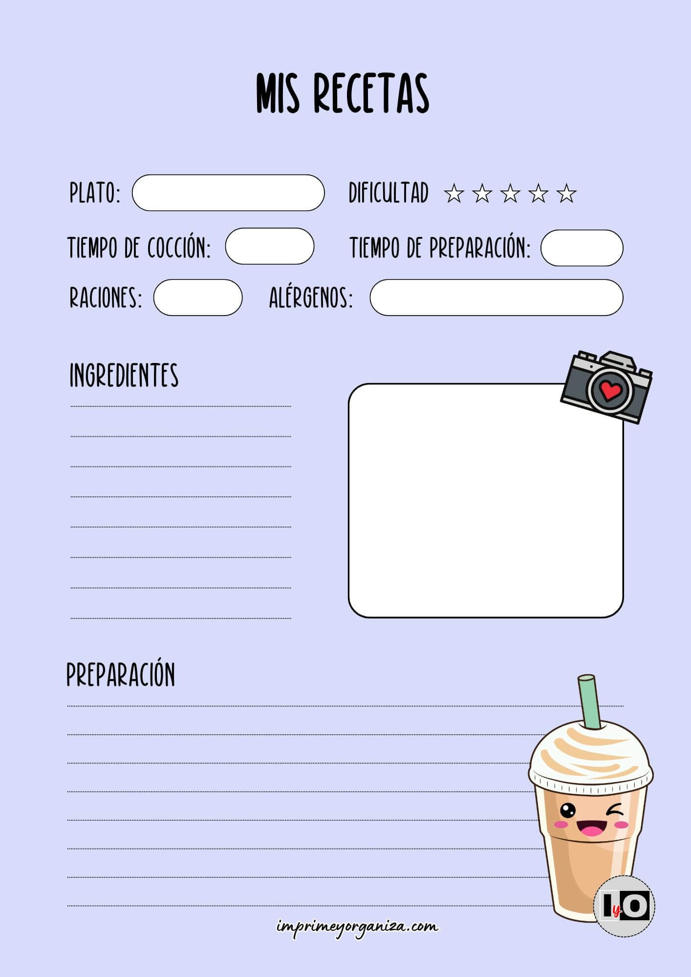 Hoja de receta frappuccino Kawaii