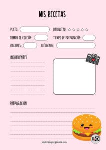 Hoja de receta hamburguesa Kawaii
