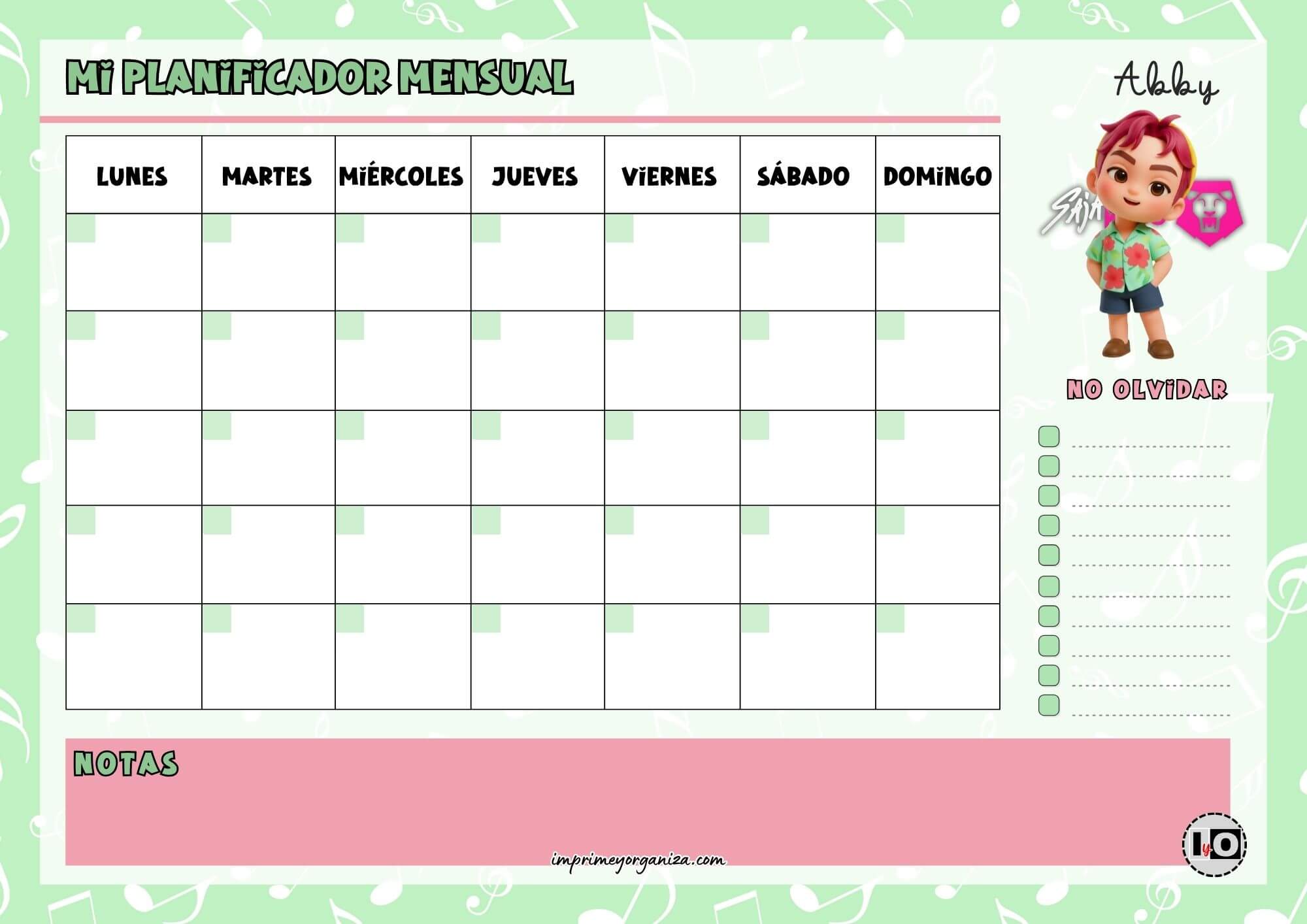 Planificador Mensual Abby