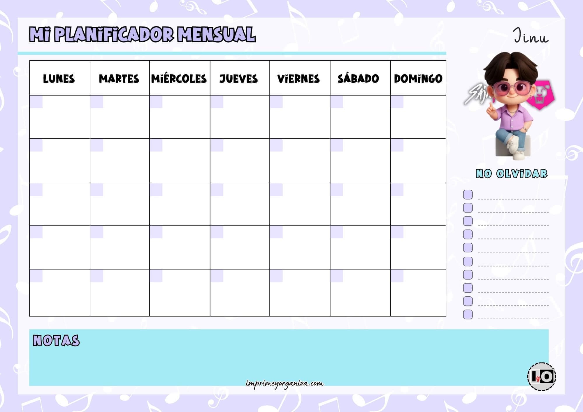 Planificador Mensual Jinu