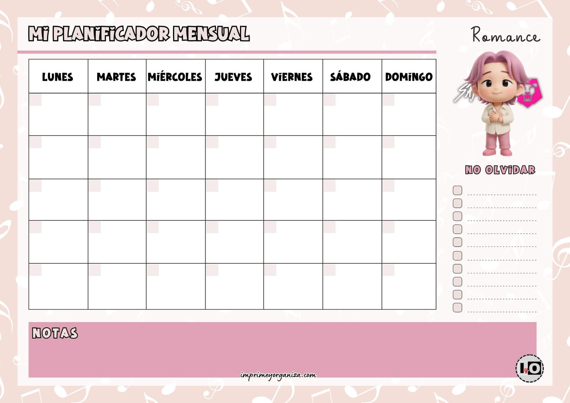 Planificador Mensual Romance