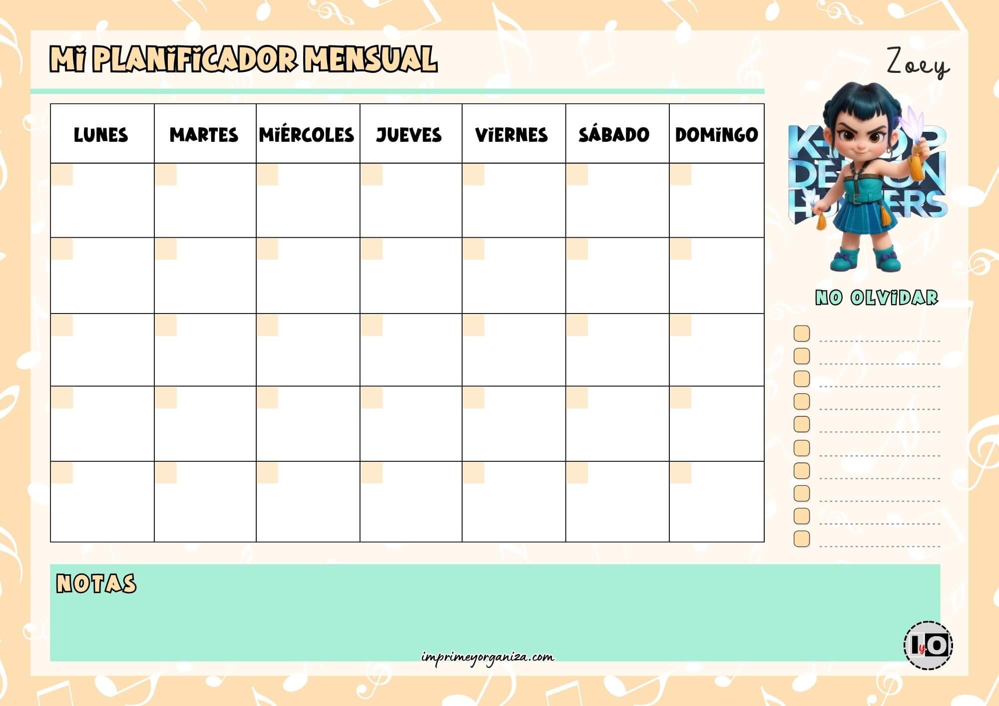 Planificador Mensual Zoey