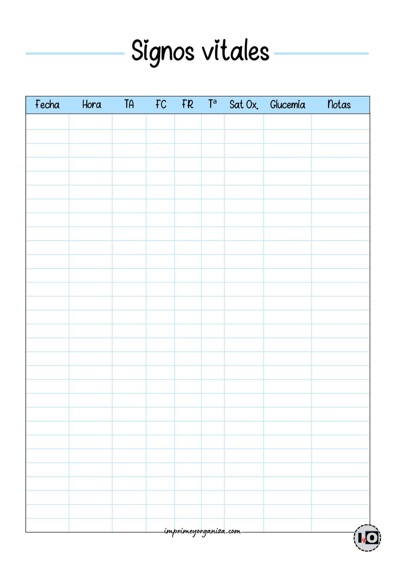 Tabla signos vitales azul