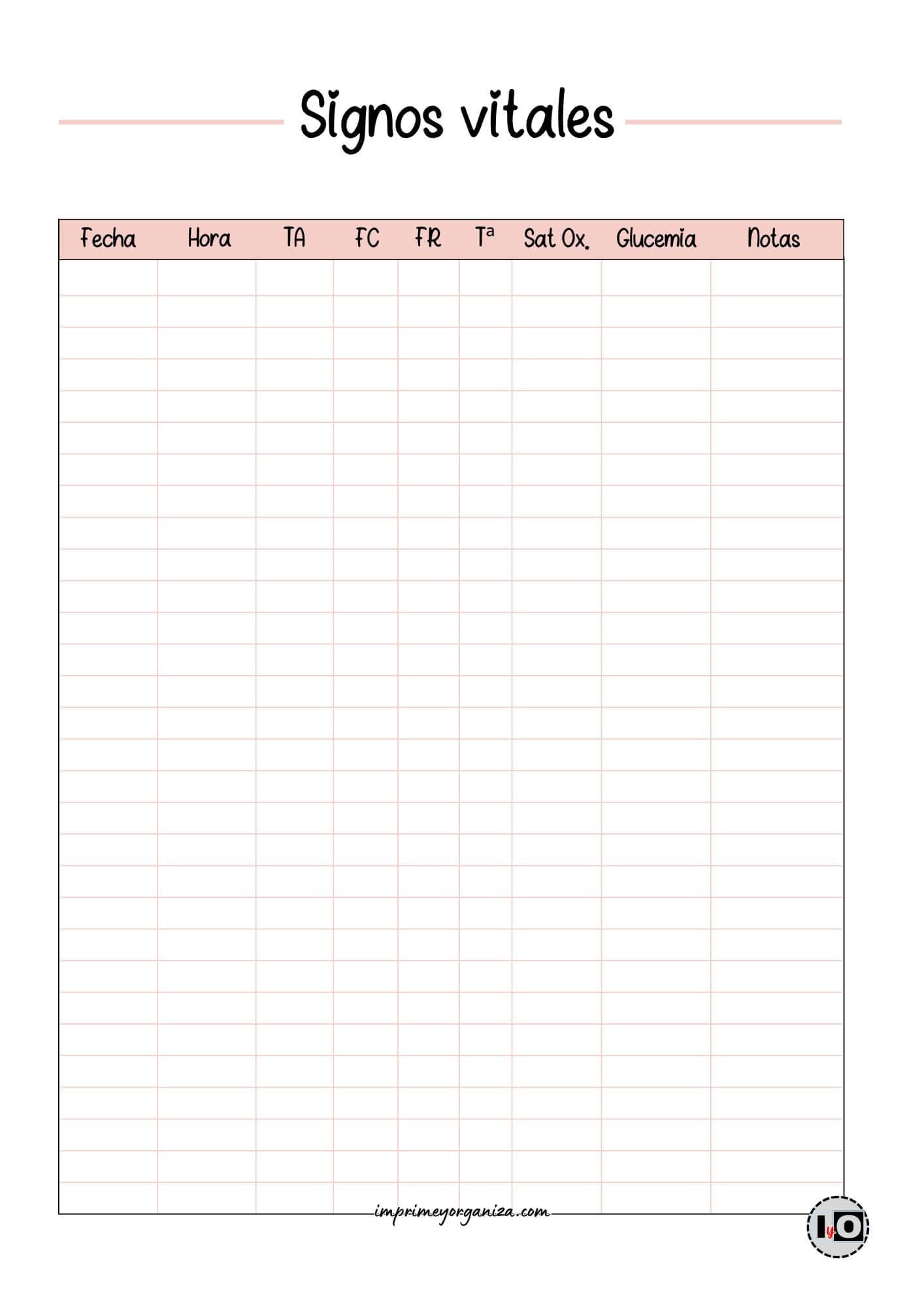 Tabla signos vitales rosa