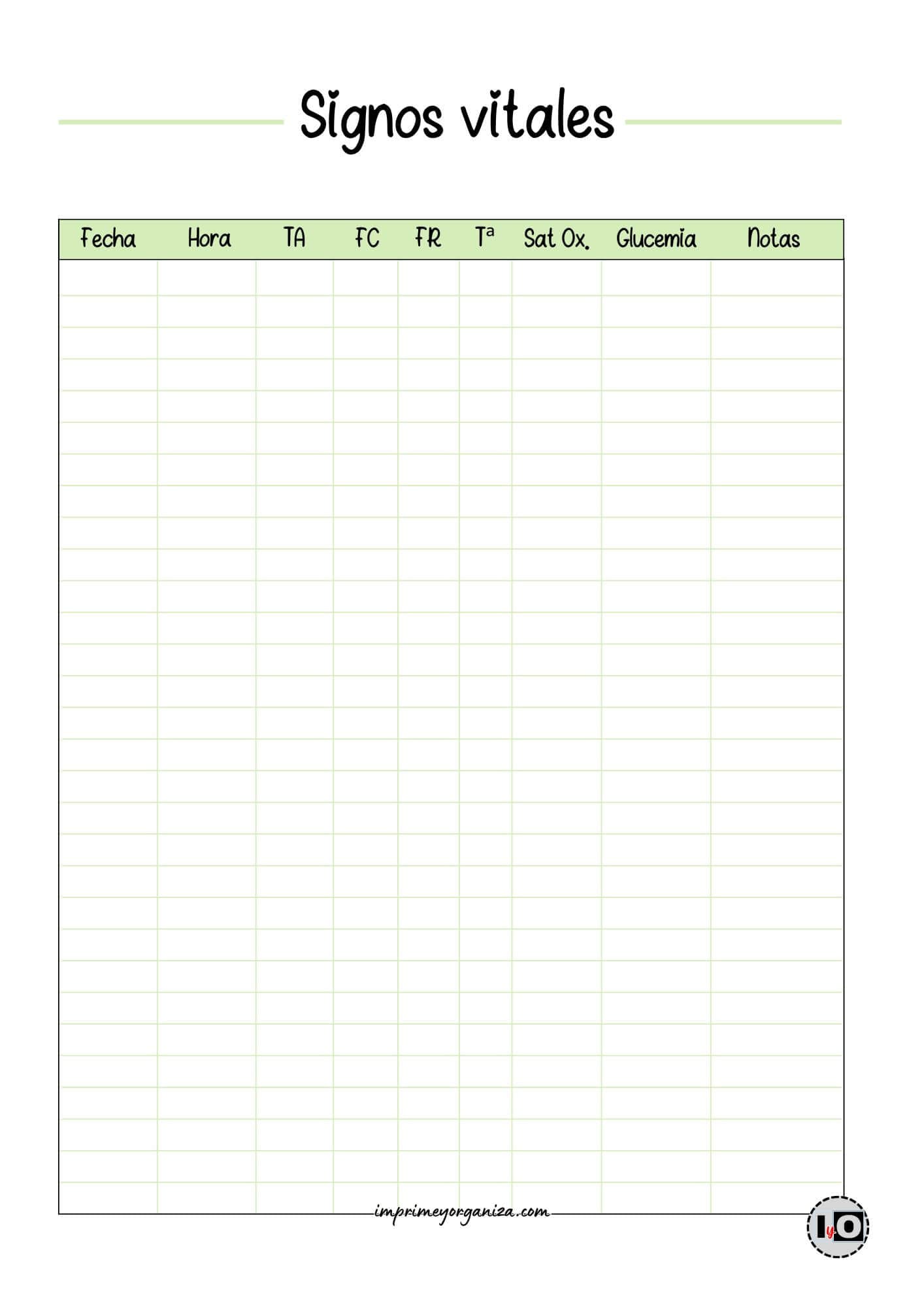 Tabla signos vitales verde