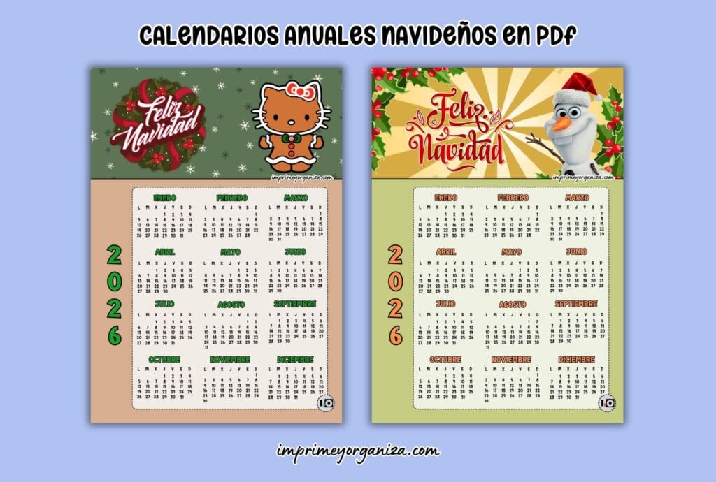 calendarios navideños gratis en pdf