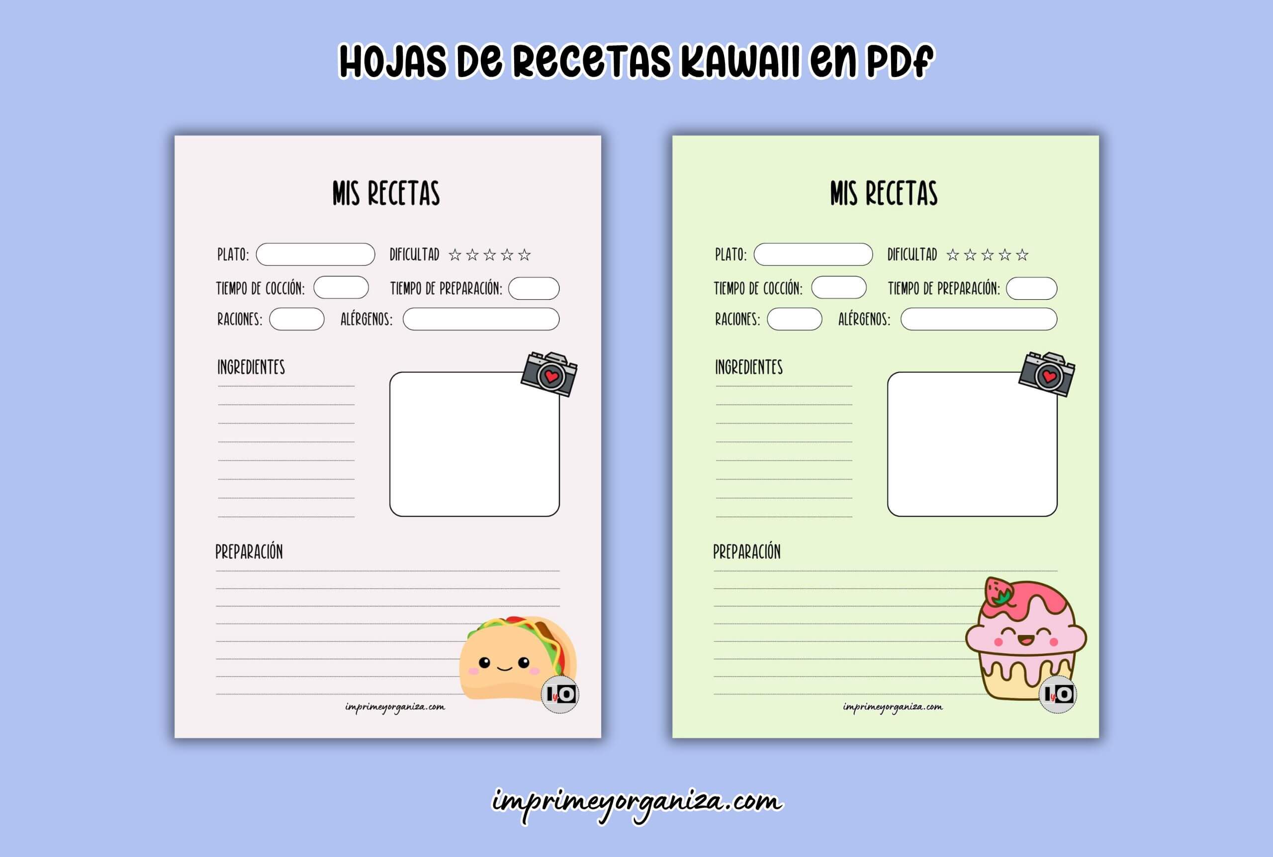 hojas de recetas kawaii imprimibles en pdf