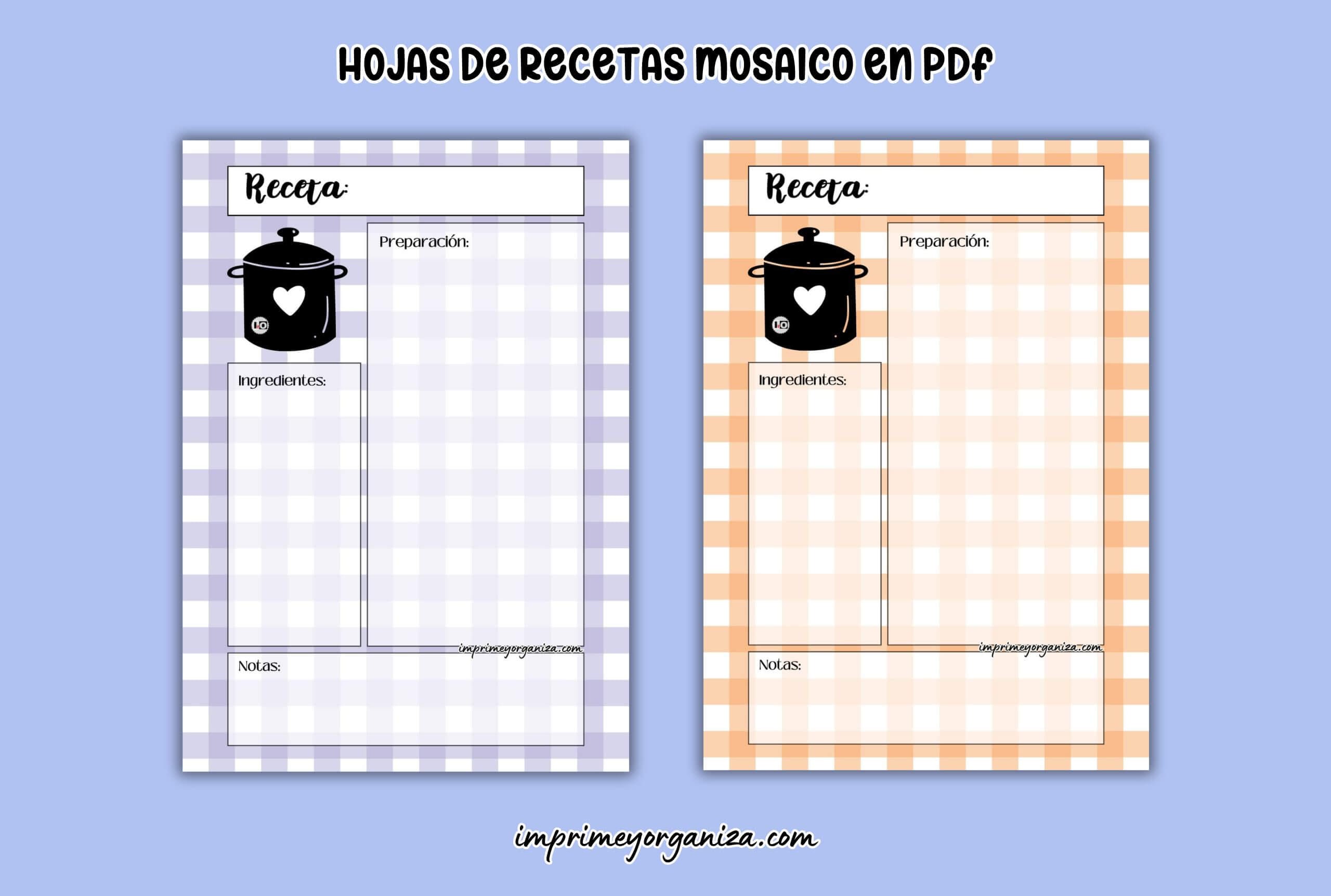 hojas de recetas mosaico para imprimir en pdf