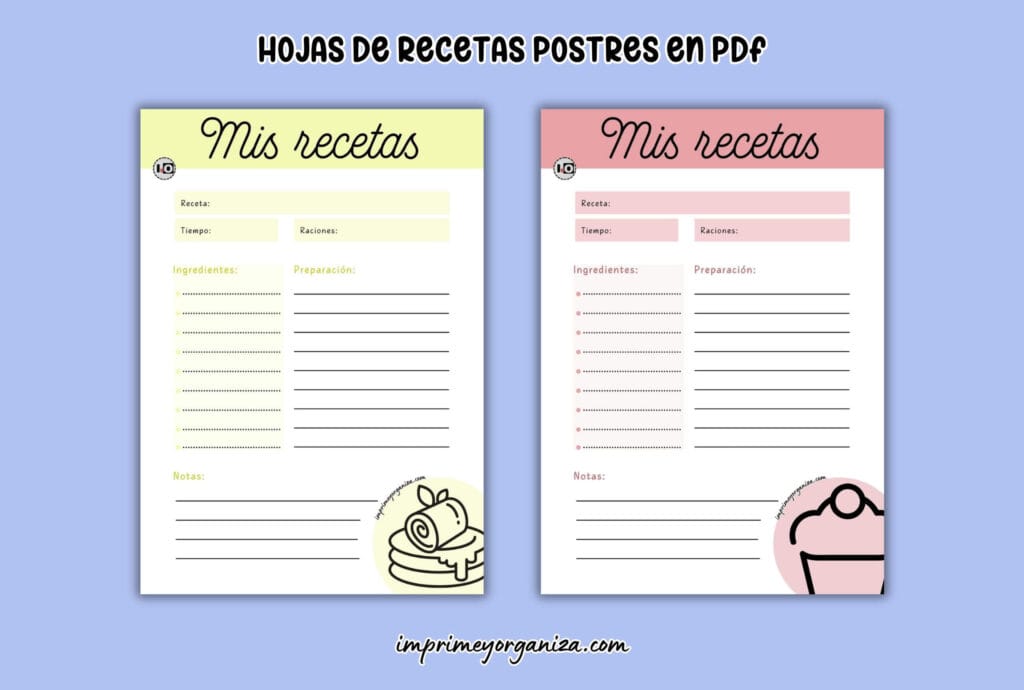 hojas de recetas postres imprimibles en pdf