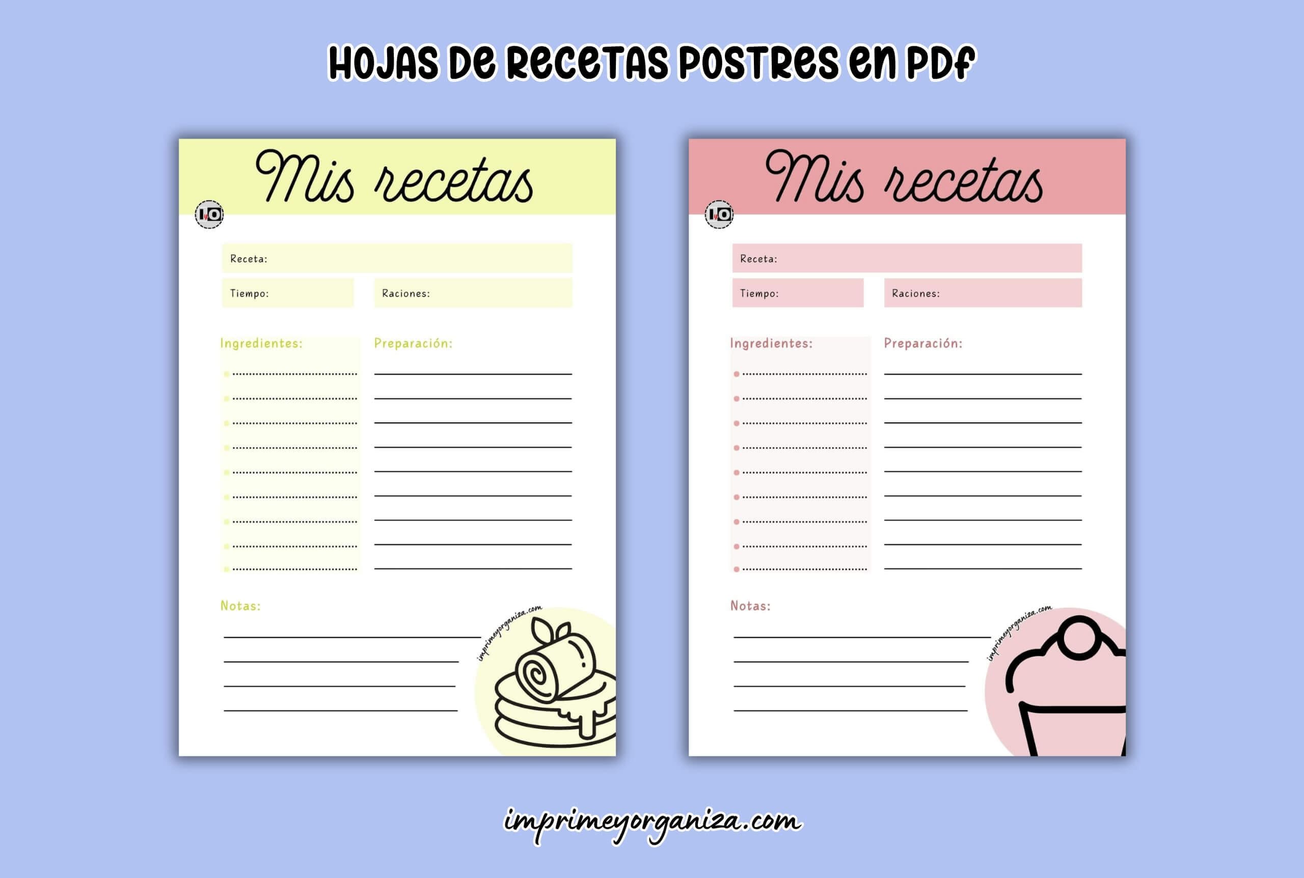 hojas de recetas postres imprimibles en pdf