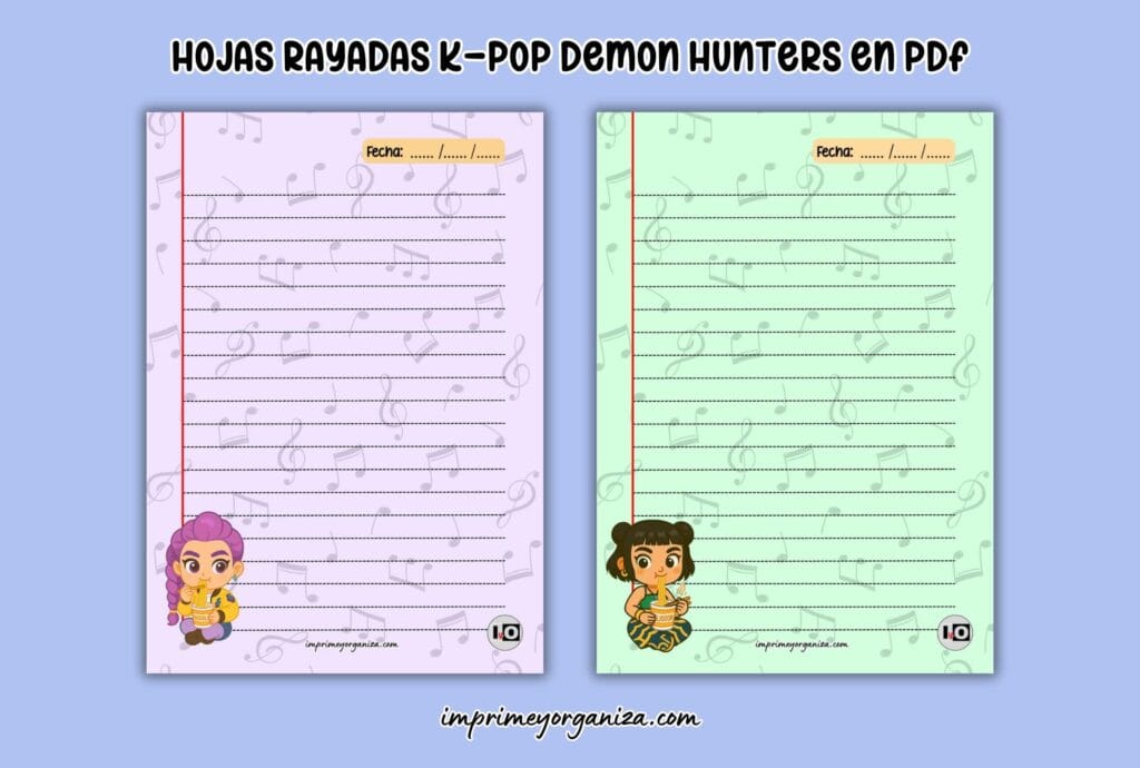 hojas rayadas k-pop demon hunters en pdf