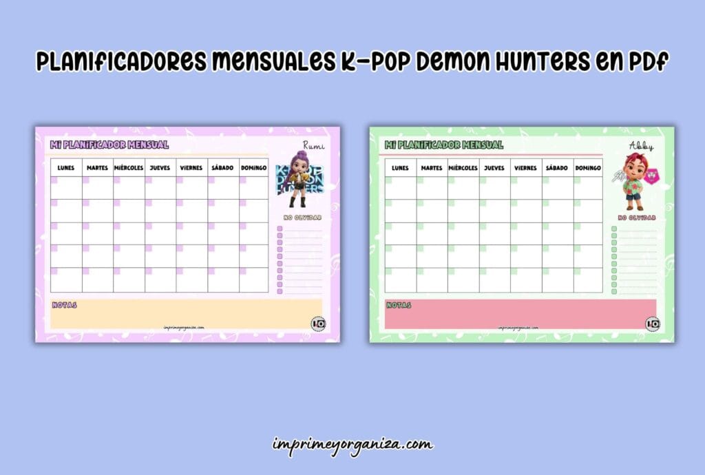 planners mensuales k-pop demon hunters en pdf