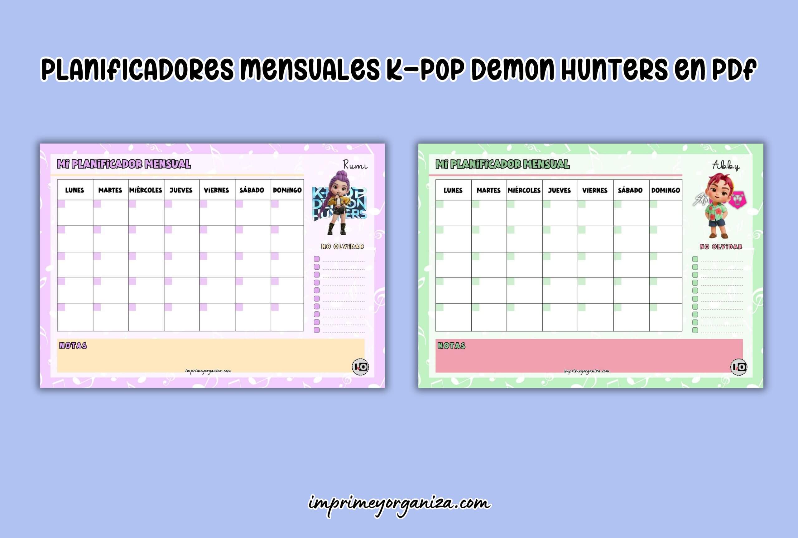 planners mensuales k-pop demon hunters en pdf
