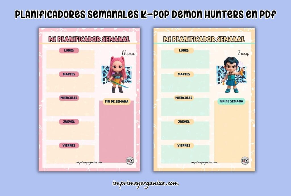 planners semanales k-pop demon hunters en pdf