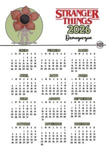 Calendario 2026 Stranger Things Demogorgon