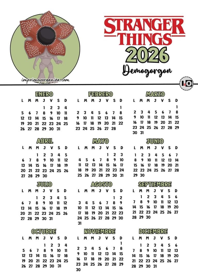Calendario 2026 Stranger Things Demogorgon