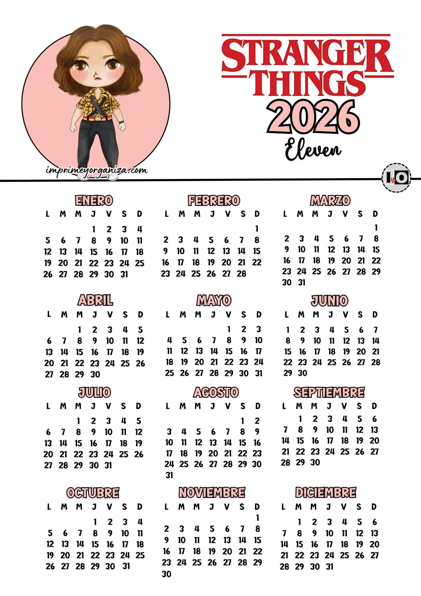 Calendario 2026 Stranger Things Eleven