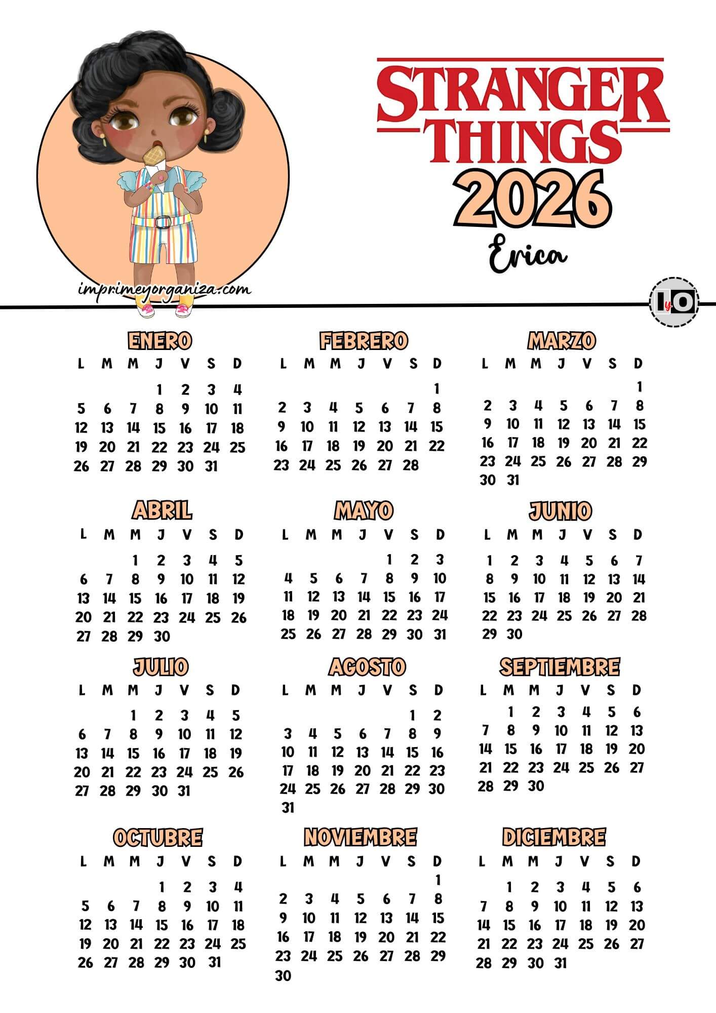 Calendario 2026 Stranger Things Erica