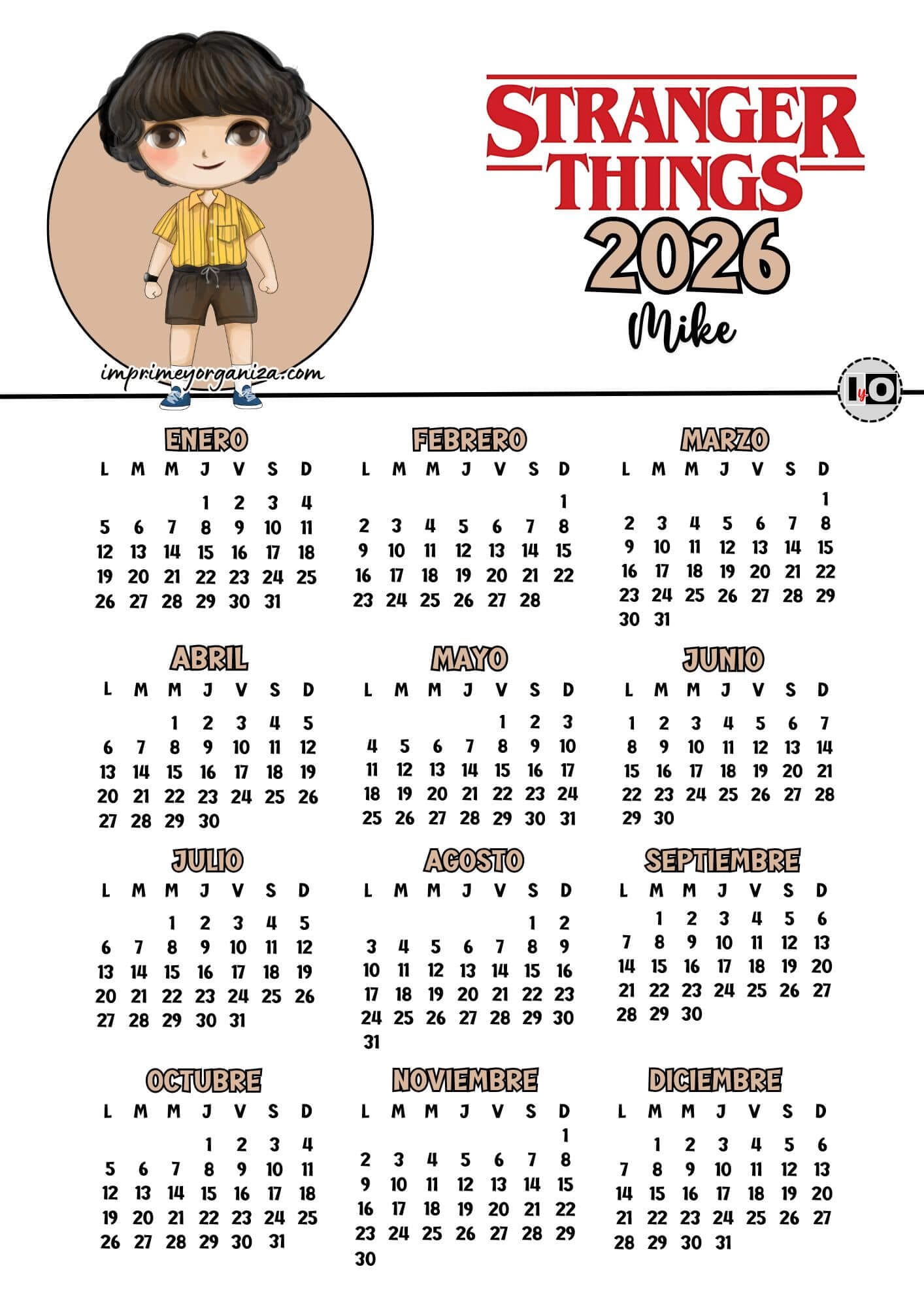 Calendario 2026 Stranger Things Mike