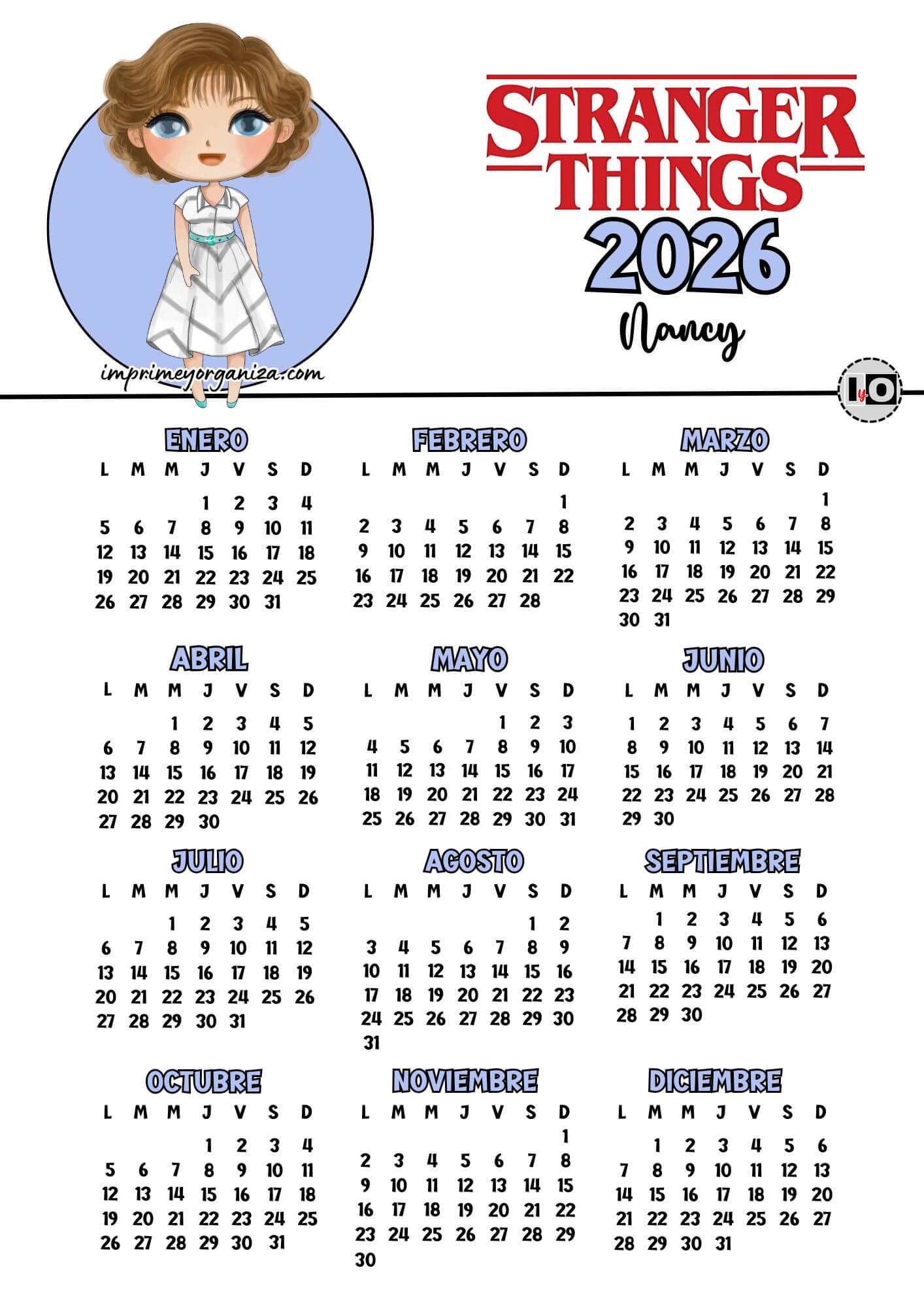 Calendario 2026 Stranger Things Nancy