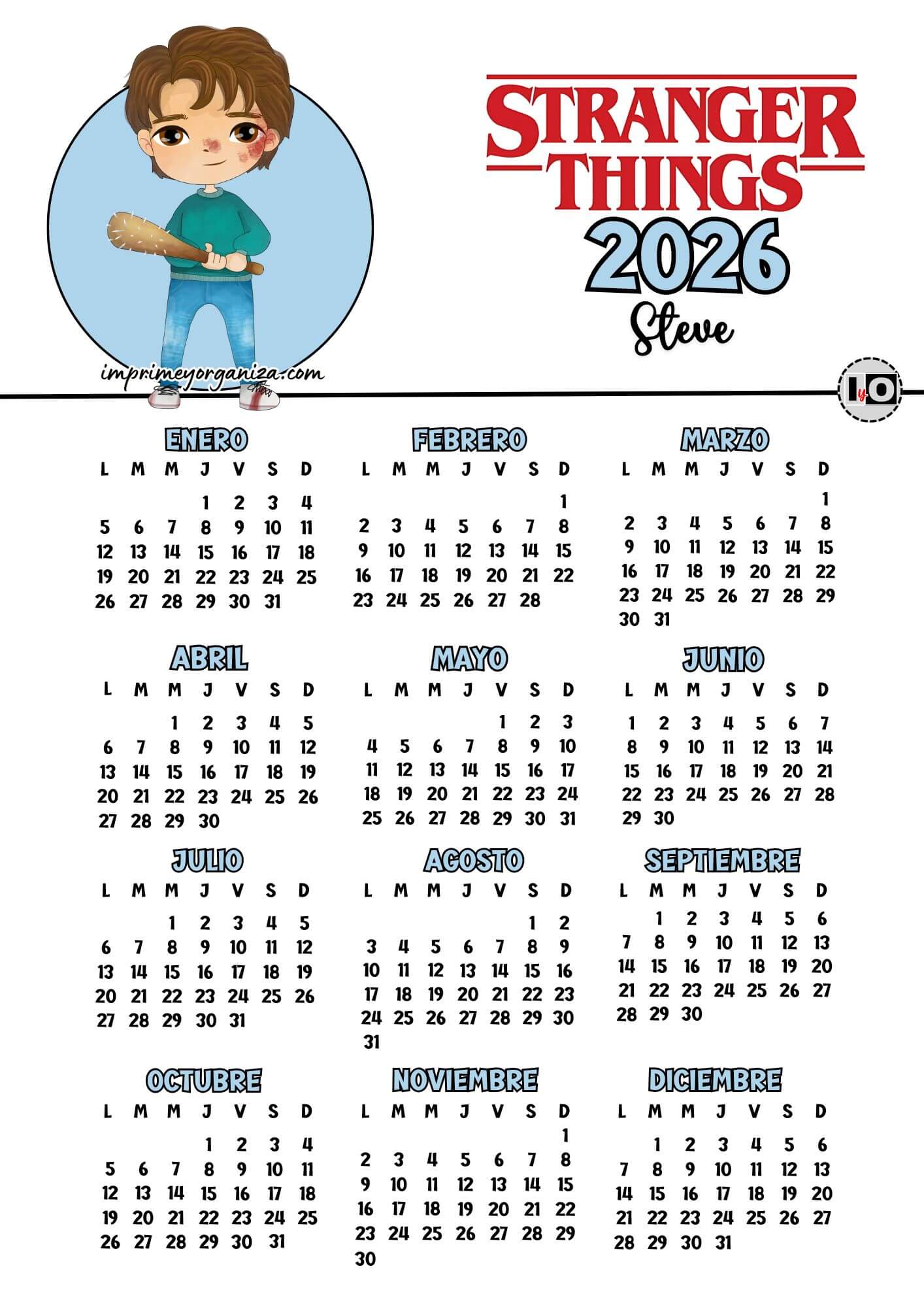 Calendario 2026 Stranger Things Steve